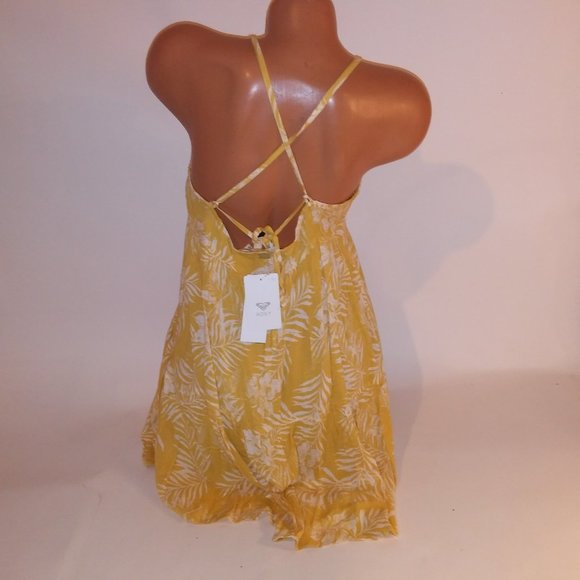 Roxy Sand Dune Dress Medium Yellow White Mini Floral Sleeveless Bust 18" Length - Picture 7 of 11